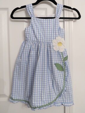 GYMBOREE 4T Girls Blue Gingham Floral Applique Sundress